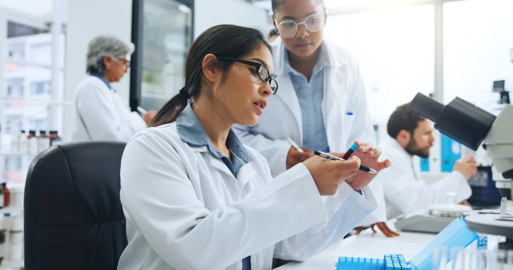 Scientists working together in a modern laboratory
