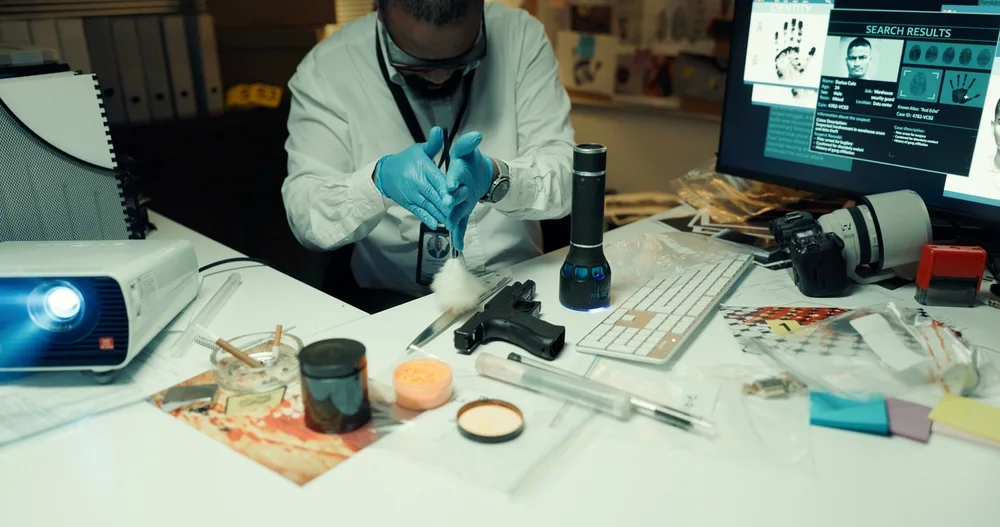 Examiner reviewing fingerprint search results at a workstation