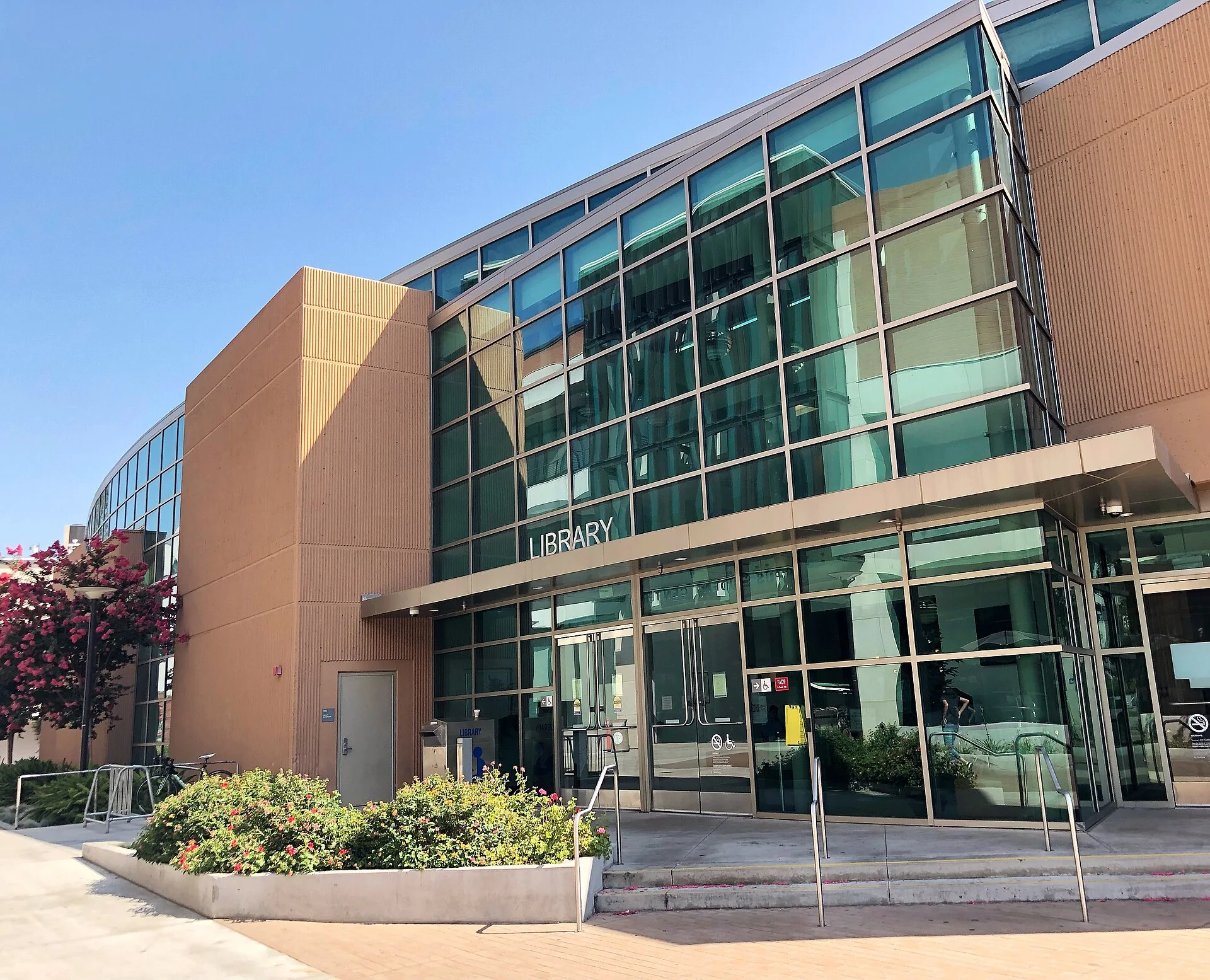 The glass-fronted library building at East Los Angeles College