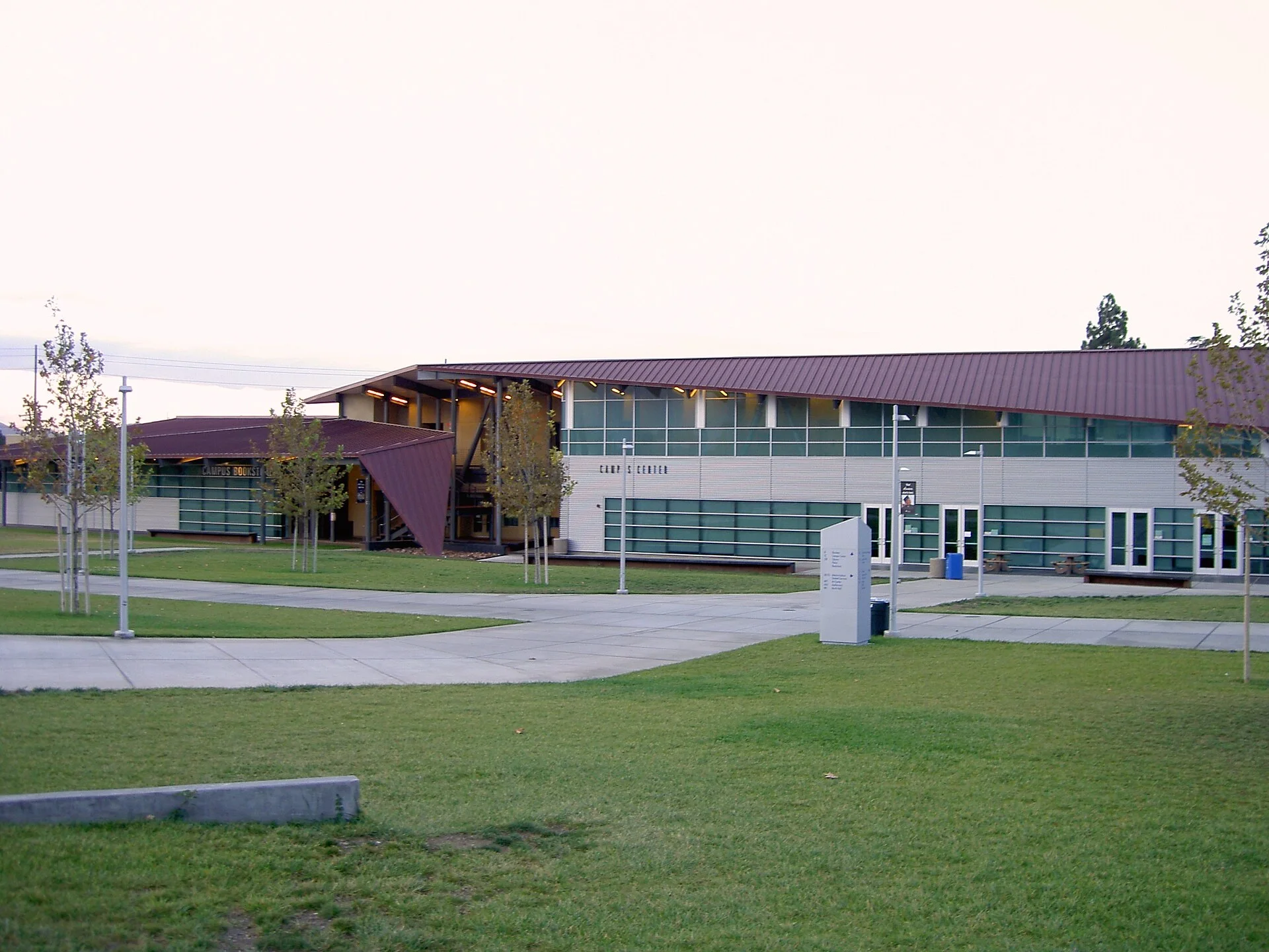 The campus center building at San Bernardino Valley College across an open lawn
