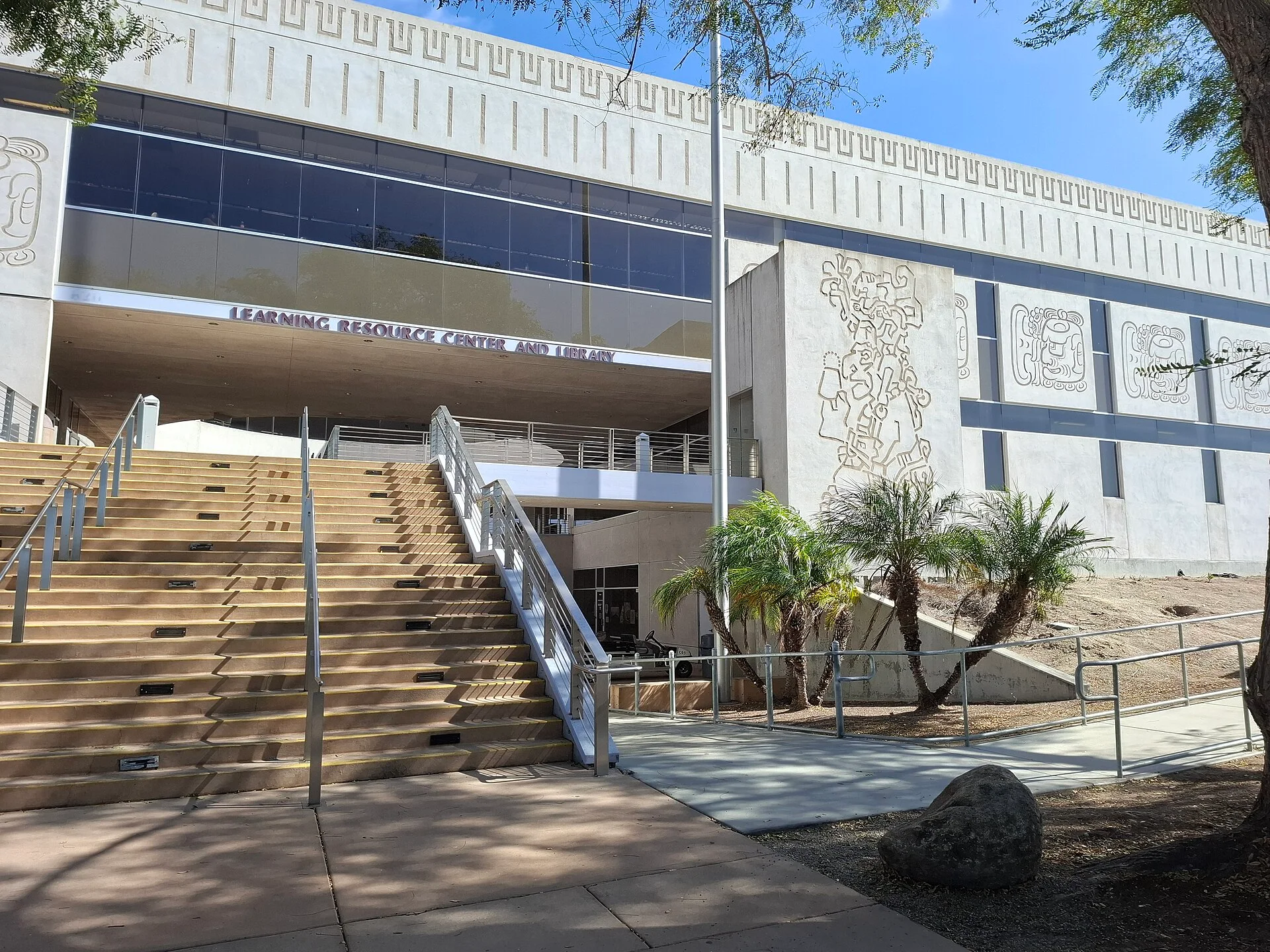 The learning resource center and library at Southwestern College with its entrance staircase